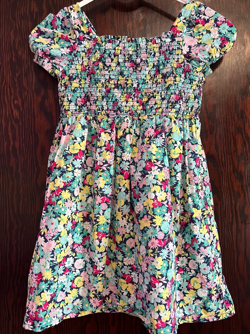 GAP Girls Floral Smocked Dress - Pink, Yellow, Turquoise, Green
